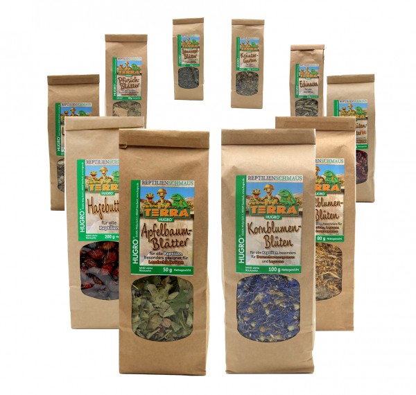 Blüten &amp; Blätter getrocknet für Reptilien, 21 Sorten